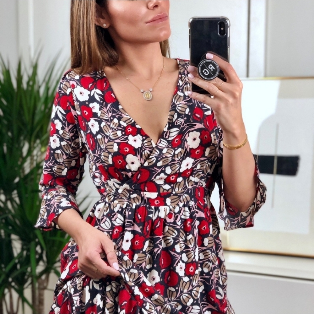 Hayden LA Red Floral Maxi Dress Flowy Ruffle Casual Maxi Dress